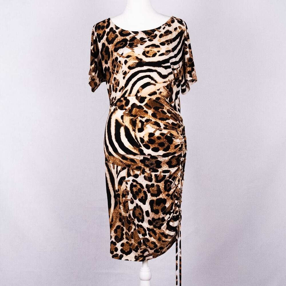 Cache Y2K BodyCon Animal Print Dress Women's Size SMALL Zebra Cheetah Leopard